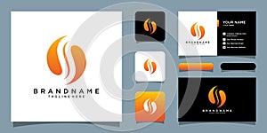 Letter S vector logo abstract with fire shapes with business card design
