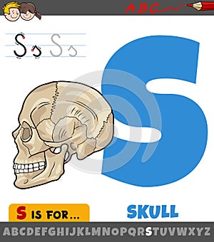 letter S worksheet with cartoon human skull