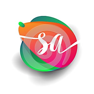 Letter SA logo with colorful splash background, letter combination logo design for creative industry, web, business and company