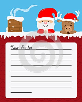 Letter for Santa Claus. Santa Claus and reindeer on the roof.