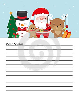 Letter for Santa Claus. Santa claus, reindeer and snowman.