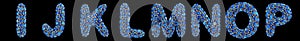 Letter set I, J, K, L, M, N, O, P made of realistic 3d render blue diamond. Collection of Diamond alphabet