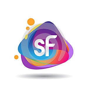 Letter SF logo with colorful splash background, letter combination logo design for creative industry, web, business and company