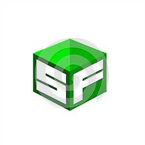 Letter SF logo in hexagon shape and green background, cube logo with letter design for company identity