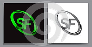 letter SF logotype design for company name colored Green swoosh and grey. vector set logo design for business and company identity