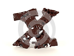 Letter X shaped liquid viscous chocolate