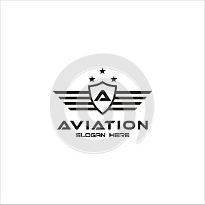 Letter A Shield Wings Logo . Wings Logo abstract design vector template Wings Logo.Aircraft Logo icon.Linear Flying Airlines Logot