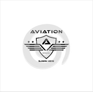 Letter A Shield Wings Logo . Wings Logo abstract design vector template Wings Logo.Aircraft Logo icon.Linear Flying Airlines Logot