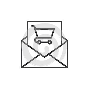 Letter with shopping cart line icon, outline vector sign, linear style pictogram isolated on white.