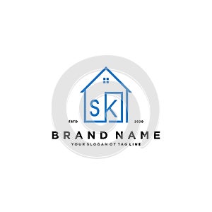 letter SK home logo design concept vector