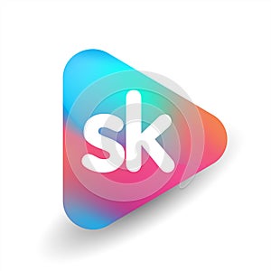 Letter SK logo in triangle shape and colorful background, letter combination logo design for business and company identity