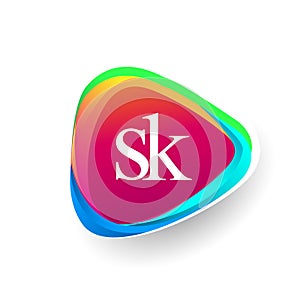 Letter SK logo in triangle shape and colorful background, letter combination logo design for company identity