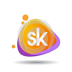 Letter SK logo in triangle splash and colorful background, letter combination logo design for creative industry, web, business and