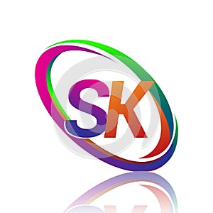 letter SK logotype design for company name colorful swoosh. vector logo for business and company identity