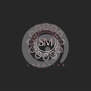 Letter SM Elegant initial logo Lotus vector