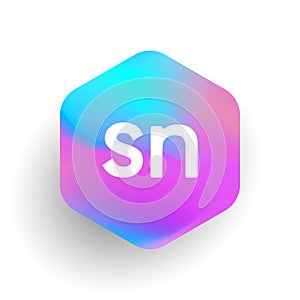 Letter SN logo in hexagon shape and colorful background, letter combination logo design for business and company identity