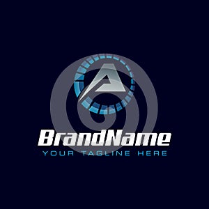 Letter A spedometer logo. Tachometer speed logo