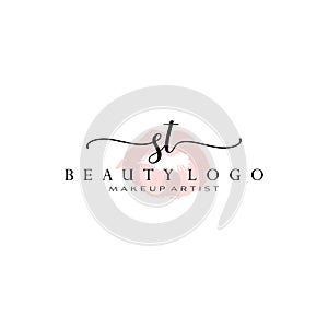 Letter ST Watercolor Lips Premade Logo Design, Logo for Makeup Artist Business Branding, Blush Beauty Boutique Logo Design,