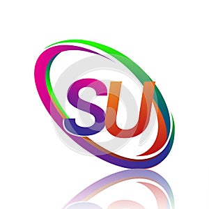 letter SU logotype design for company name colorful swoosh. vector logo for business and company identity