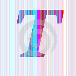 Letter t of the alphabet made with stripes with colors purple, pink, blue, yellow