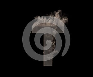 Letter T of dense smoke or fog isolated on black background, artistic halloween font - 3D illustration of symbols