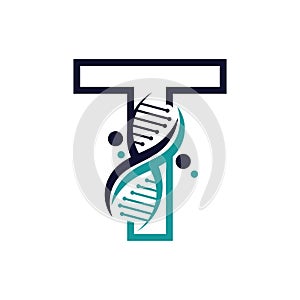 Letter T with DNA logo or symbol Template design vector