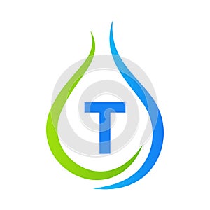 Letter T Drop Water Logo Design Vector Template. Minimal Water Logo Sign