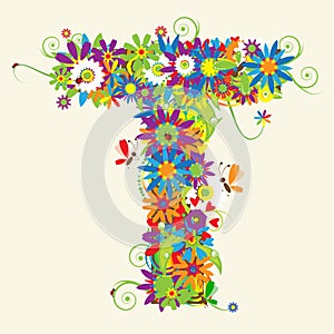 Letter T, floral design