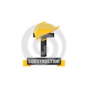 Letter T Helmet Construction Logo Vector Design. Security Building Architecture Icon Emblem
