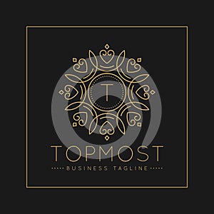 Letter T Logo with classic and Luxurious line art ornament style vector