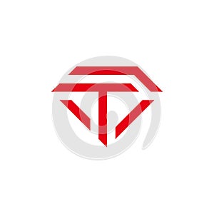 letter t red diamond emblem geometric logo vector