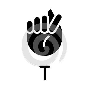 Letter T sign in ASL black glyph icon