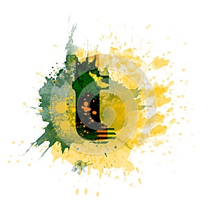 letter T typography design, dark green and yellow ink splash grunge watercolor splatter, isolated on white, grungy backgro photo