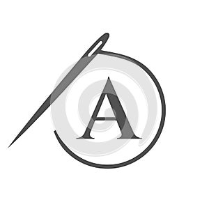 Letter A Tailor Logo, Needle and Thread Logotype for Garment, Embroider, Textile, Fashion, Cloth, Fabric