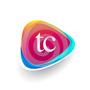 Letter TC logo in triangle shape and colorful background, letter combination logo design for company identity