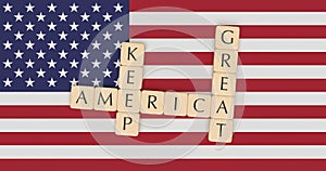 Letter Tiles Keep America Great On US Flag, 3d illustration