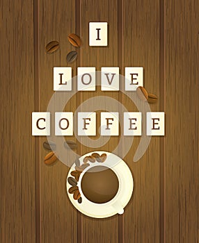 Letter tiles spelling i love coffee