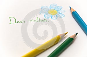 Letter to mother with multi-colored drawings