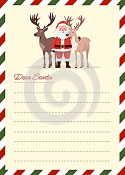 Letter to Santa Claus template with Christmas characters.