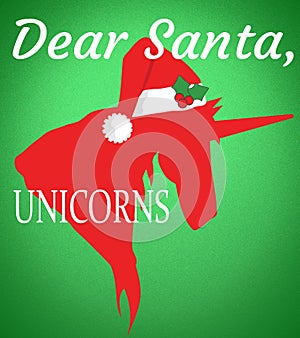 Letter to Santa Dear Santa Unicorns with Clipping Path Isolated on Green