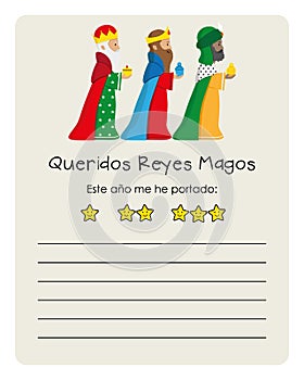Letter to the Three Wise Men from the East. Text in Spanish dear Three Wise Men