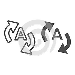 Letter A with two arrows, translation line and solid icon, linguistics concept, interpretation vector sign on white