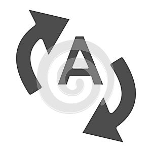 Letter A with two arrows, translation solid icon, linguistics concept, interpretation vector sign on white background