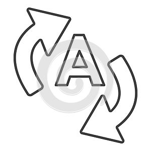 Letter A with two arrows, translation thin line icon, linguistics concept, interpretation vector sign on white