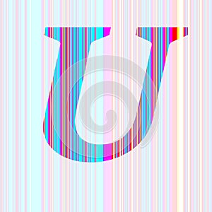 Letter U of the alphabet made with stripes with colors purple, pink, blue, yellow