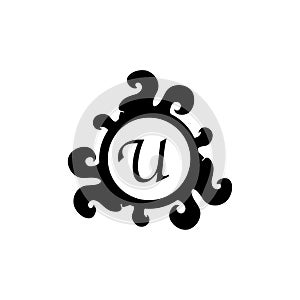 Letter U Decorative Alphabet Logo isolated on white Background. Elegant Curl & Floral Logo Concept. Luxury black Initial Abjad