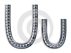 Letter u. font from construction rebar. 3D render