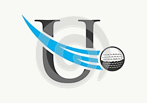 Letter U Golf Logo Design Template. Hockey Sport Academy Sign, Club Symbol