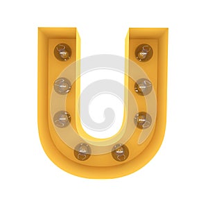 Letter U light sign yellow vintage. 3D rendering