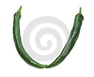 Letter U made from chili pepper, green chilies